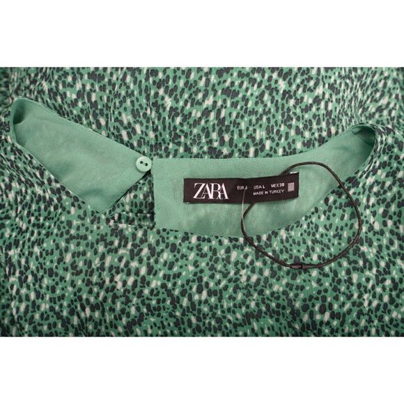 Zara Womans Maxi Dress Size L Green Navy White Specks Belted 9878/076 NWT - Picture 6 of 6